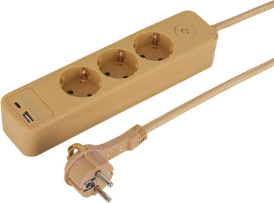 Q-Link-Steckdosenleiste - 3-fach - geerdet - flach - USB A C - 1,5 m - 3 x 1,5 mm² - Textil - Mattgold