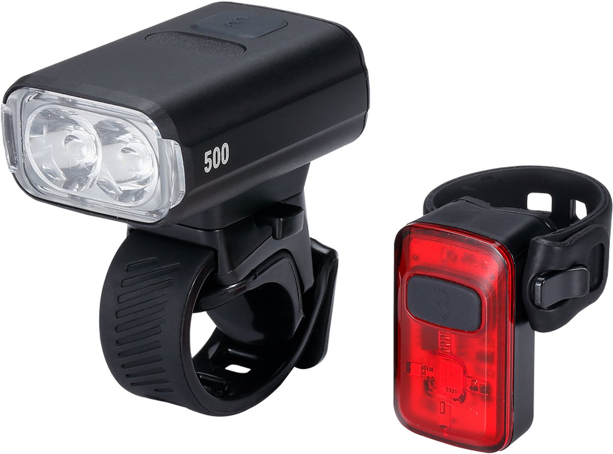 Bbb Cycling Nanostrike 500 Combo Vorderlicht-Rücklicht-Set – 500 Lumen – USB wiederaufladbar – IPX6 regenfest – Fahrradbeleuchtung, Rennrad, Mountainbike – BLS-265