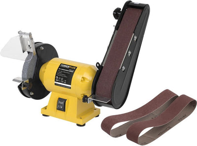 Powerplus powx1270 Tischschleifer – 240 W – ø150 mm – staubdichter Schalter – Funkenfänger – inkl. 1 Schleifscheibe und 3 Schleifbänder