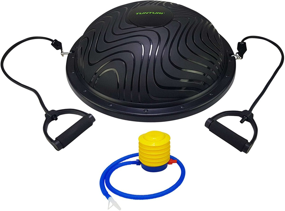 Tunturi Balancetrainer Pro mit Griffen – Balancekissen mit Widerstandsband-Set – Balanceball inkl. mitgelieferte Fußpumpe - inkl. kostenlose Fitness-App