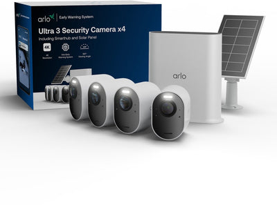 Arlo Ultra3 4K-Überwachungskamera + Solarpanel – 4-Kamera-Set (inkl. Smart Hub)