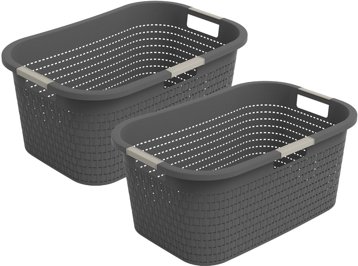 Rotho Country Wäschekorb - 2er-Set - 40 ltr - Anthrazit