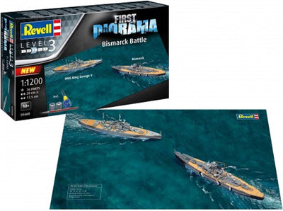 Revell Modellbausatz Diorama – 05668 Erstes Diorama-Set – Bismarckschlacht – Starter-Kit aus Kunststoff – 1:1200 – Modellbau