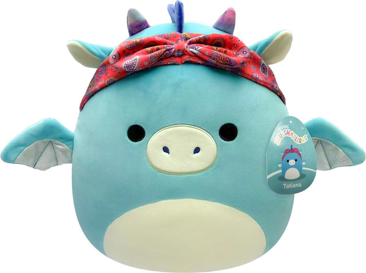 Squishmallows kleiner Plüsch 19 cm Tatiana dunkelblaugrüner Drache mit Bandana