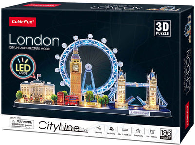 Würfelspaßiges 3D-Puzzle City Line London LED, 107 Teile.
