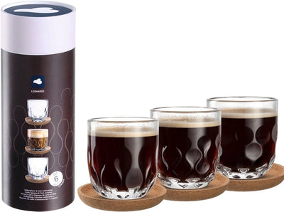 Leonardo Gocce Kaffeeglas 220 ml – Set mit 3 Gläsern – mit Untersetzern