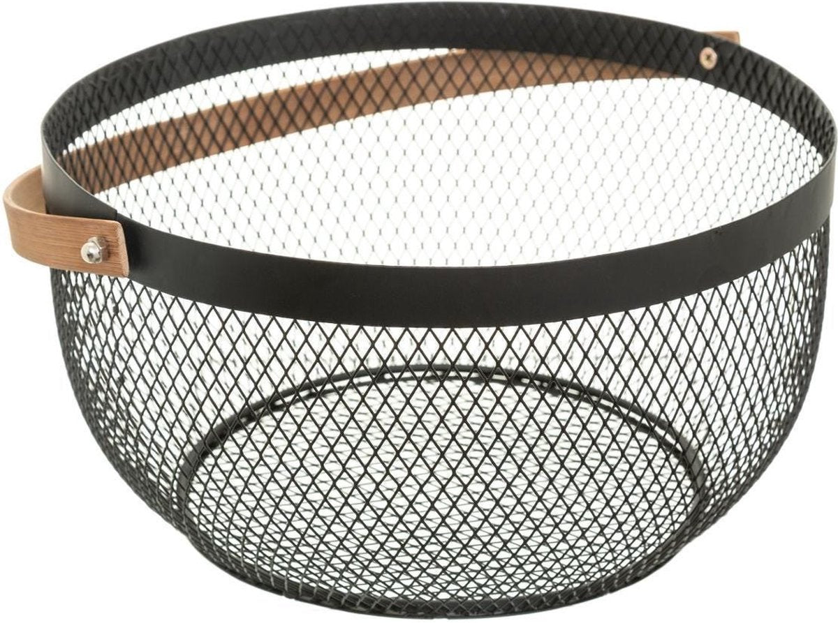 Secret de Gourmet Obstschale – Schwarz – Metall – 29 cm – mit Henkel – rund – Obstkörbe – Drahtkorb