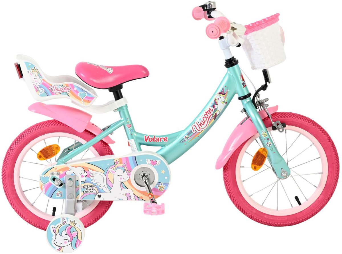 Volare Einhorn Kinderfahrrad - Mädchen - 14 Zoll - Grün