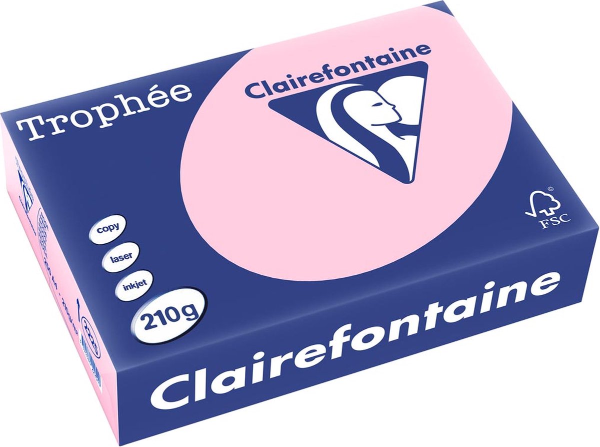 Clairefontaine Trophäe Pastell, farbiges Papier, A4, 210 g, 250 Blatt, rosa