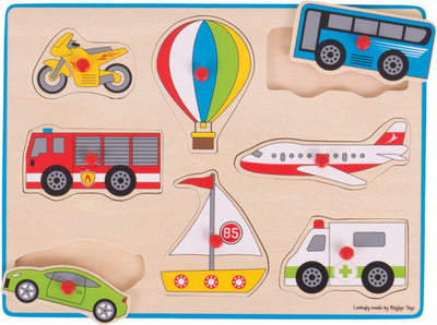 Bigjigs Holzblasen Puzzle Fahrzeuge, 8dlg.