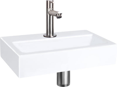 Differnz Flachbrunnenset - Keramik - Hahn gerade Chrom matt - 38 x 24 x 7 cm
