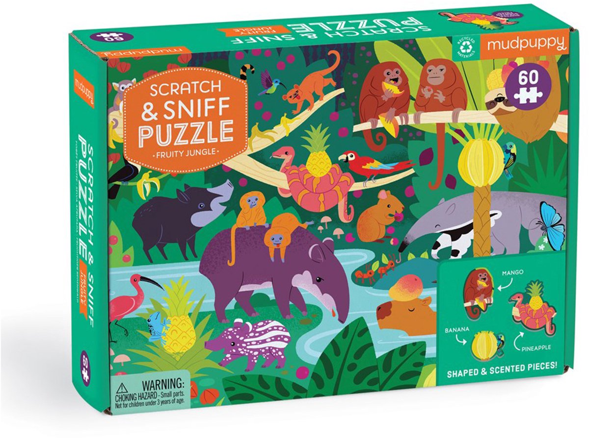 Mudpuppy Kratz- und Schnüffelpuzzle – Fruchtiger Dschungel – 38 x 28 cm – 60 Teile – 3 Jahre