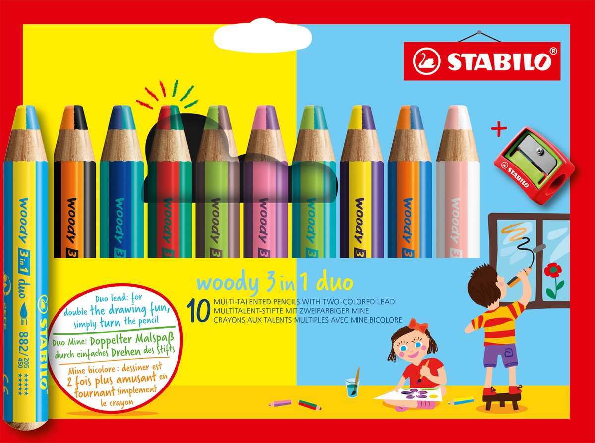 Stabilo Woody 3in1 Duo mit einem Bleistift schärfer, 11dlg.