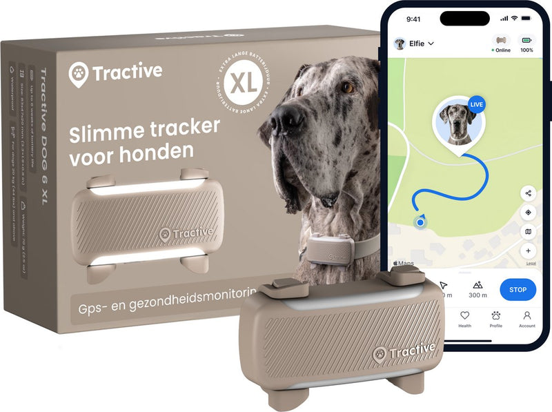 Tractive Dog 6 XL – Smarter GPS-Tracker für Hunde mit Überwachung der Vitalwerte und Gesundheitswarnungen, 6 Wochen Akkulaufzeit – Braun
