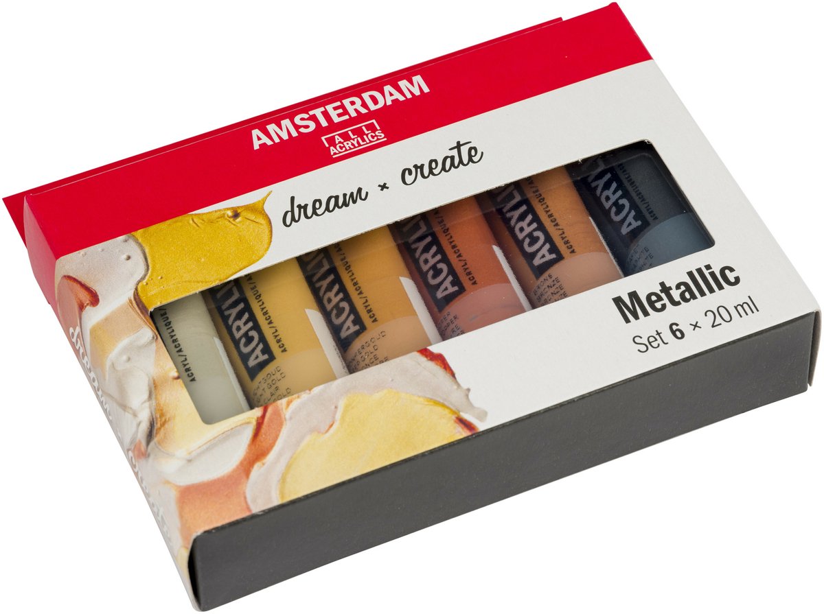 Bruynzeel Amsterdam Standard-Serie Acrylfarbe Metallic-Set 20 ml, 6-tlg.