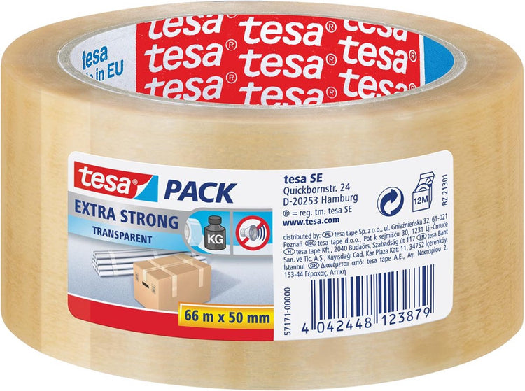 Tesa Verpackungsband extra stark – 6 Stück – ft 50 mm x 66 m – PVC – transparent