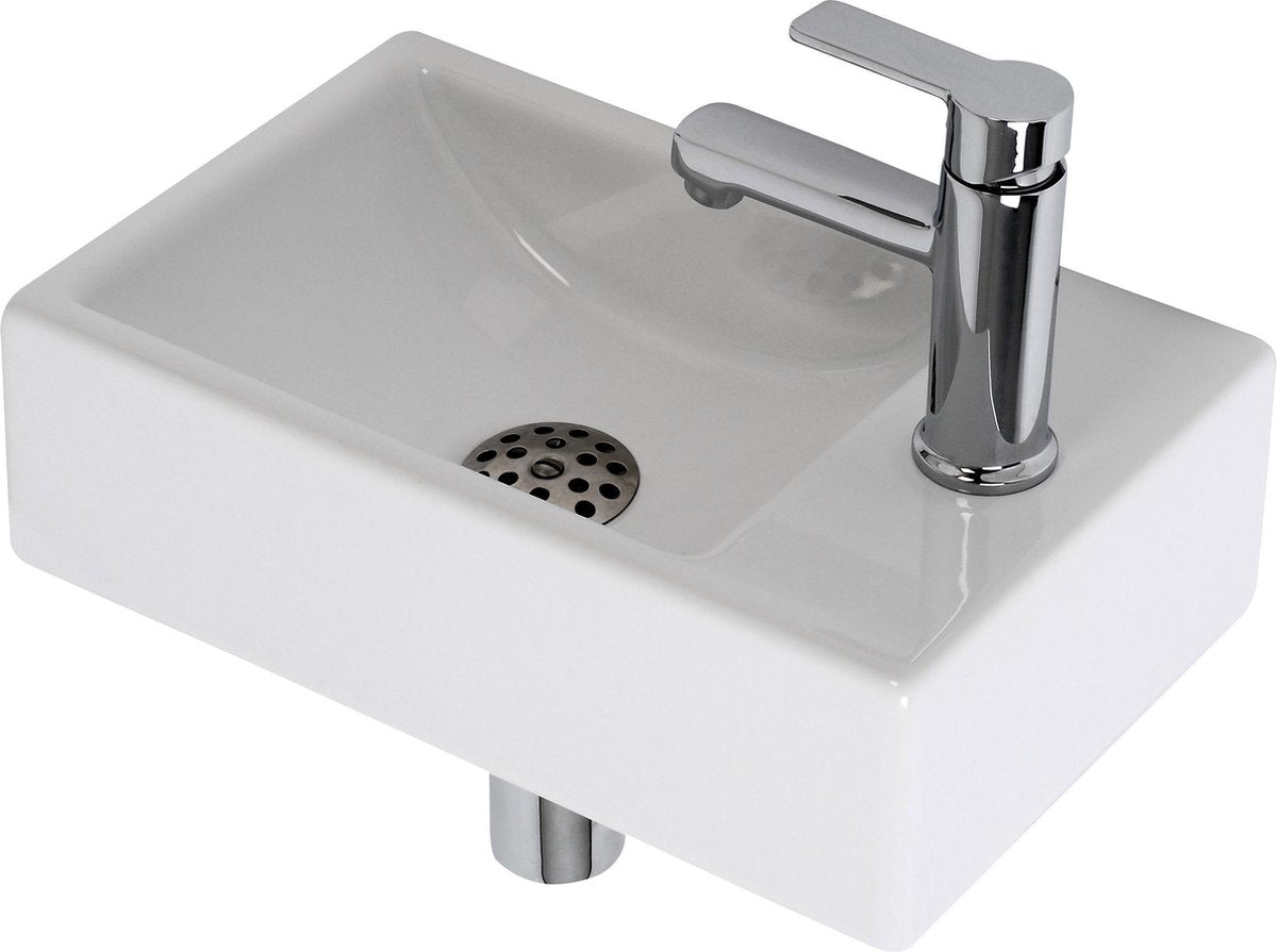 Plieger Houston Springbrunnen-Set – WC-Springbrunnen-Set – Springbrunnen-Set rechts – inkl. Wasserhahnsiphon - Keramik - Weiß