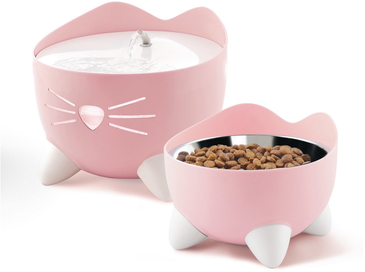 Catit Pixi-Brunnen-Kombi-Set – Trinknapf für Katzen – rosa-weiß