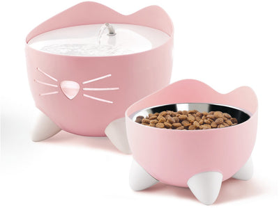 Catit Pixi-Brunnen-Kombi-Set – Trinknapf für Katzen – rosa-weiß