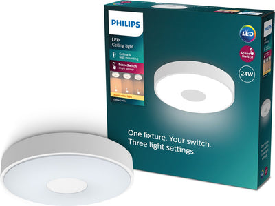Philips LED Philips Coiner Deckenleuchte – Szenenschalter-Lichttechnologie – 24 W – warmweißes Licht – weißes Design