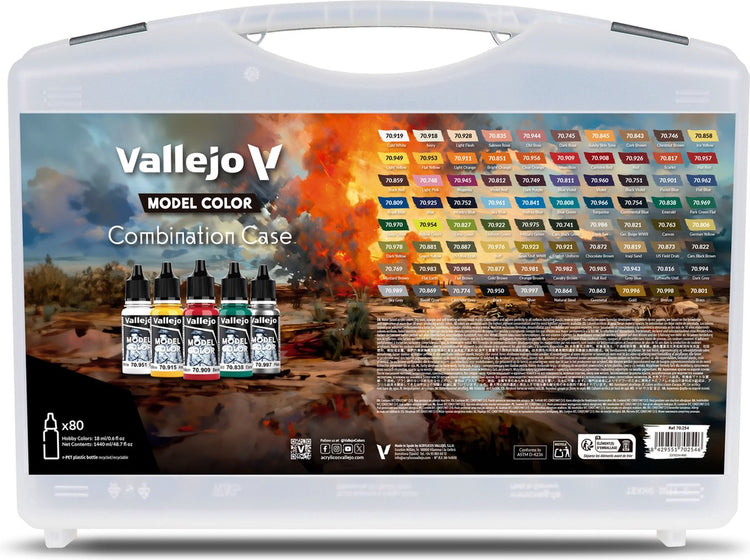 Vallejo Hobby Paint Acrylfarbe - 70254 Modellfarbe - Kombikoffer - Grund-, Schatten- und Lichtfarben - Acrylset - 80x Farbset - 8x 18 ml