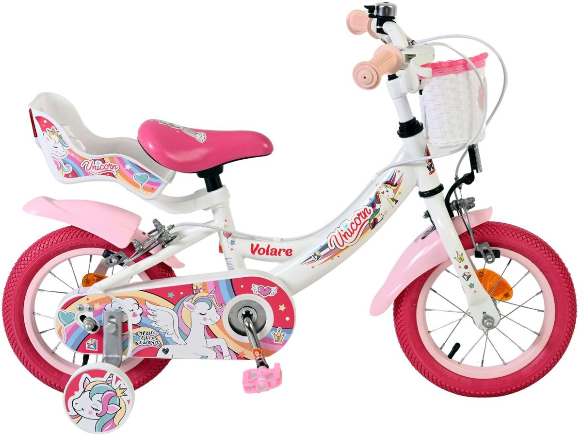 Volare Einhorn Kinderfahrrad – Mädchen – 12 Zoll – weiß – zwei Handbremsen