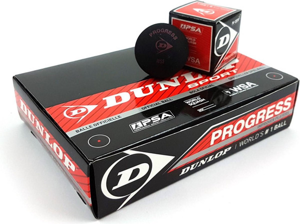 Dunlop Progress – Squashbälle für Fortgeschrittene – 12 Boxen – Schwarz