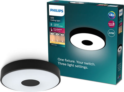 Philips LED Philips Coiner Deckenleuchte – Szenenschalter-Lichttechnologie – 24 W – warmweißes Licht – schwarzes Design