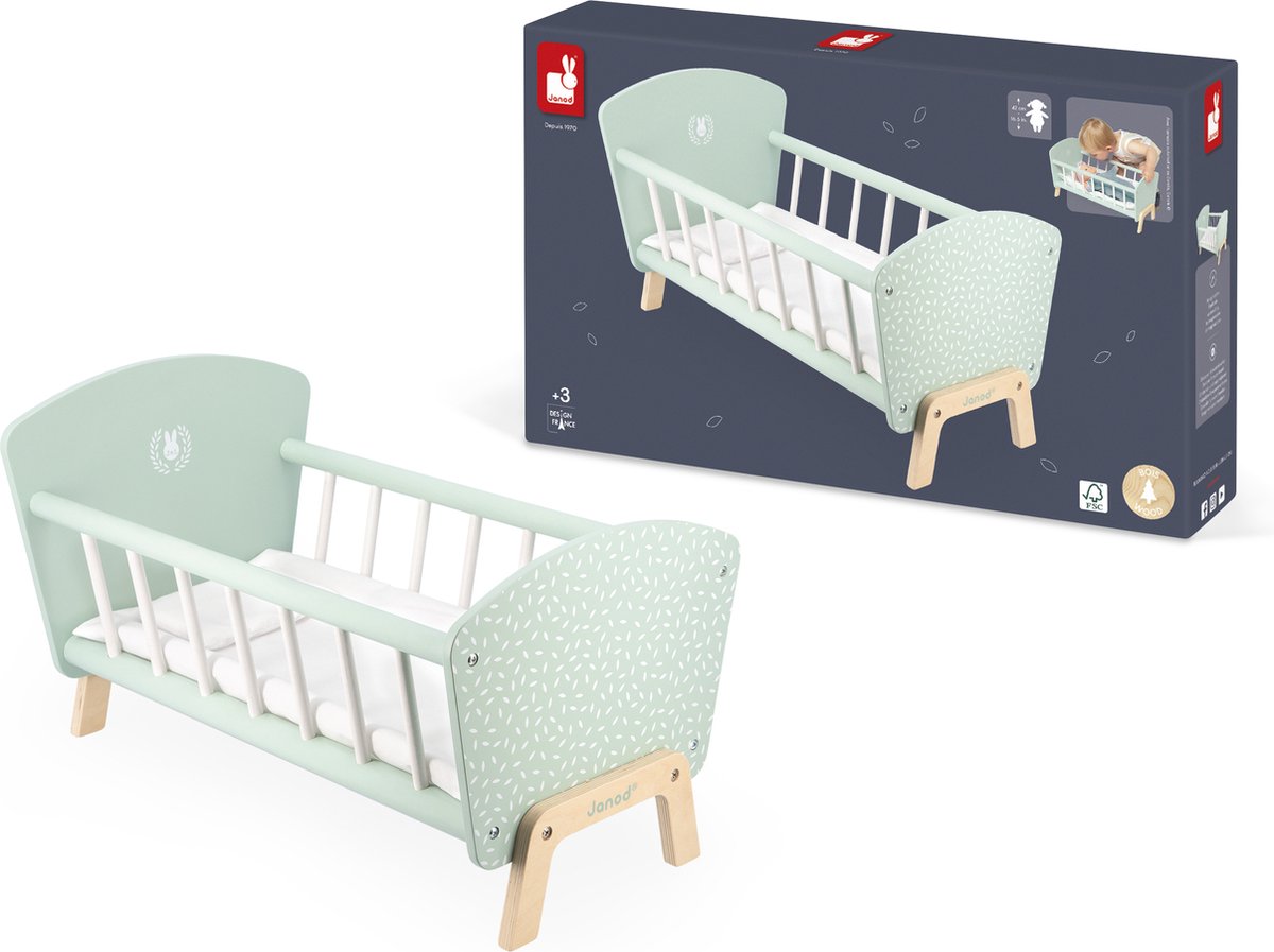 Janod - Zen - Puppenbett - für Puppen bis 42 cm - inklusive Decke und Kissen