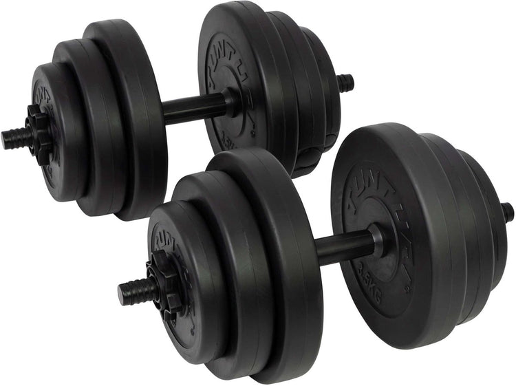 Tunturi Gewichte – Langhantel-Set – Kurzhantel-Set – 2 Stück – insgesamt 28 kg – schwarz – Vinyl – inkl. kostenlose Fitness-App