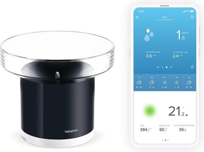 Netatmo Smart Regenmesser – kabelloser Niederschlagsmesser für Wetterstation – funktioniert mit Google Home Alexa – mit App – Schwarz