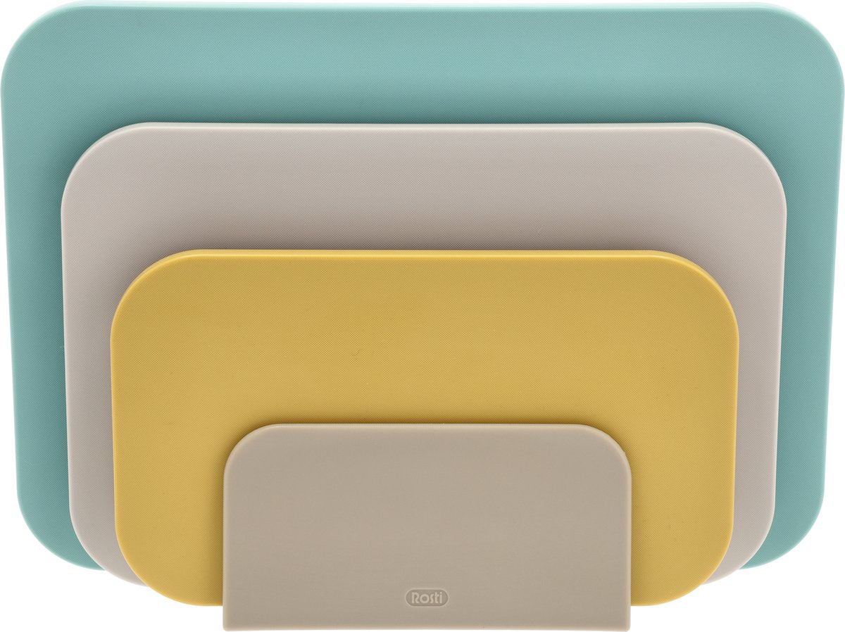 Rosti Choptima Schneidebrett-Set 35,5 x 7 x 26,5 cm Ocean – Kunststoff – 4 Schneidebretter – spülmaschinenfest – mit Halterung – Küche