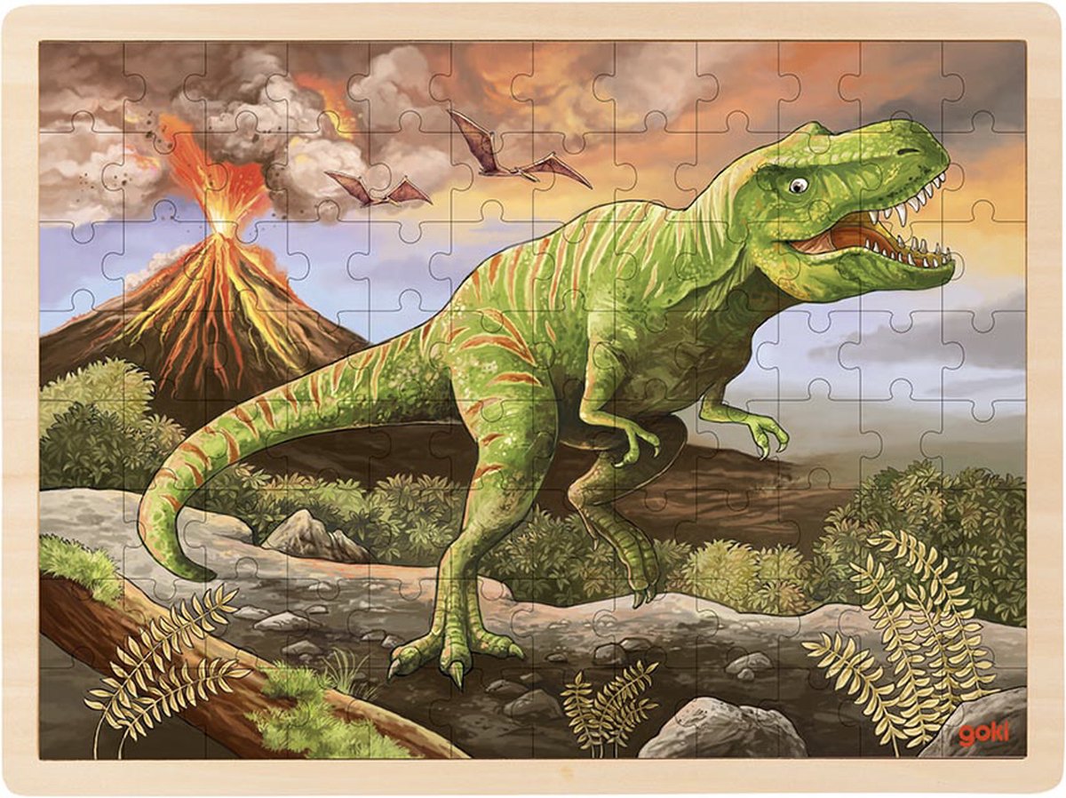 Goki-Puzzle: T-Rex 40x30x0,8cm, 96-teilig, Holz, 3+