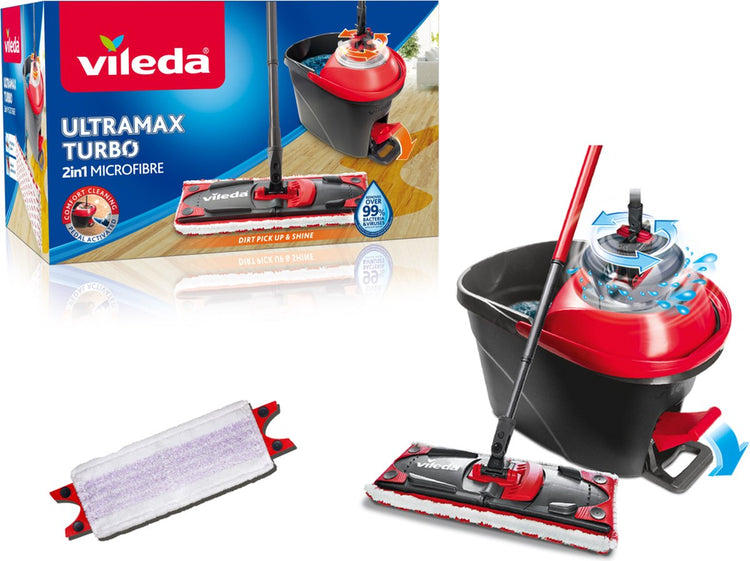 Vileda Ultramax Turbo Komplettset + 1 Sensitive Nachfüllung für empfindliche Böden – für empfindliche Böden