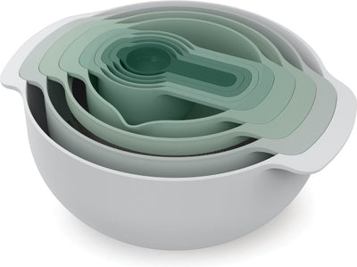 Joseph Joseph Editions Sage Nest 9 Plus Rührschüsseln – Polypropylen – Set mit 9 Teilen – Graugrün