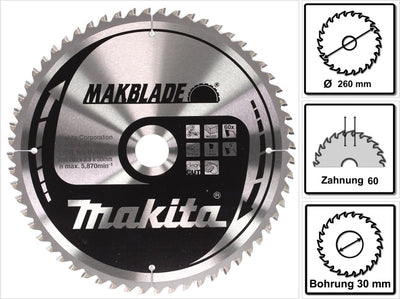 Makita Zubehör Kappsägeblatt | Holz | 260x30x2,3 60t 5g - b-32801