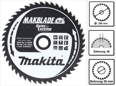 Makita Zubehör Tischkreissägeblatt | Holz | q c 260x30x2,8 48t 20g - b-33495