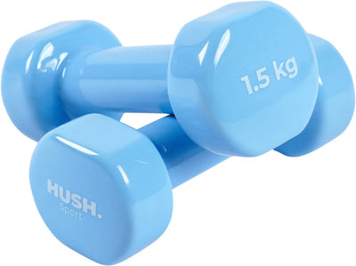 Hush Sport – Kurzhantel-Set 2 x 1,5 kg hellblau – Vinyl-Beschichtung mit rutschfestem Griff – Gusseisen – praktisches Sechskant-Design – geeignet für Krafttraining und Fitness
