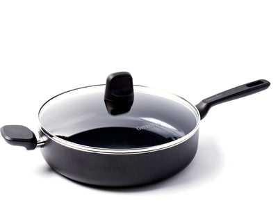 Greenpan Memphis Schmorpfanne 28 cm mit Deckel – 4,2 l – PFS-freie Antihaftbeschichtung – Schmorpfanne Induktion – Keramikpfanne – ofenfest bis 160 °C – Kaltgriffe – mit Glasdeckel – Schwarz