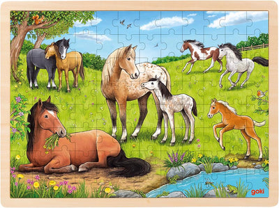 Goki Puzzle: Sommer auf der Pferdeweide 40x30x0,8cm, 96-teilig, Holz, 3+