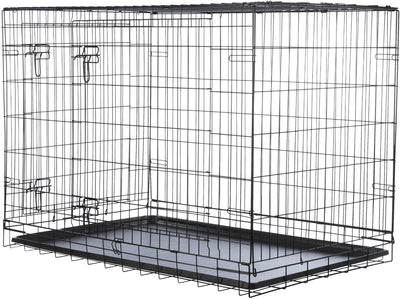 Trixie Hundehütte – faltbar, schwarz – 109 x 71 x 79 cm, mit Sicherheitsschlössern, Kunststoff-Schiebeschublade