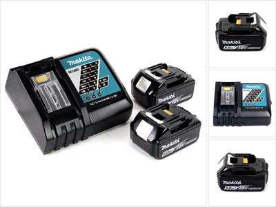 Makita-Stromquellen-Kit Li 18 V – 2 x BL1860B 6,0 Ah-Akkus + DC18RC-Schnellladegerät