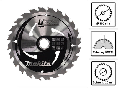 Makita Zubehör Kreissägeblatt | Holz | mforce | 165x20x2,0 24t15g - b-32007