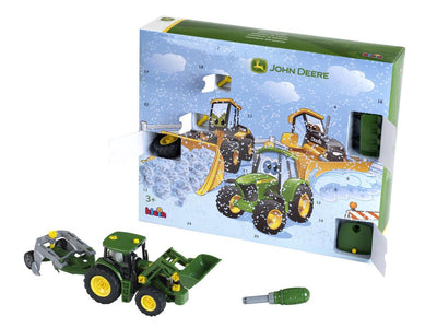 Klein Toys John Deere Adventskalender – 24 Türen – Baukasten 6215 R Traktor – Grün Gelb