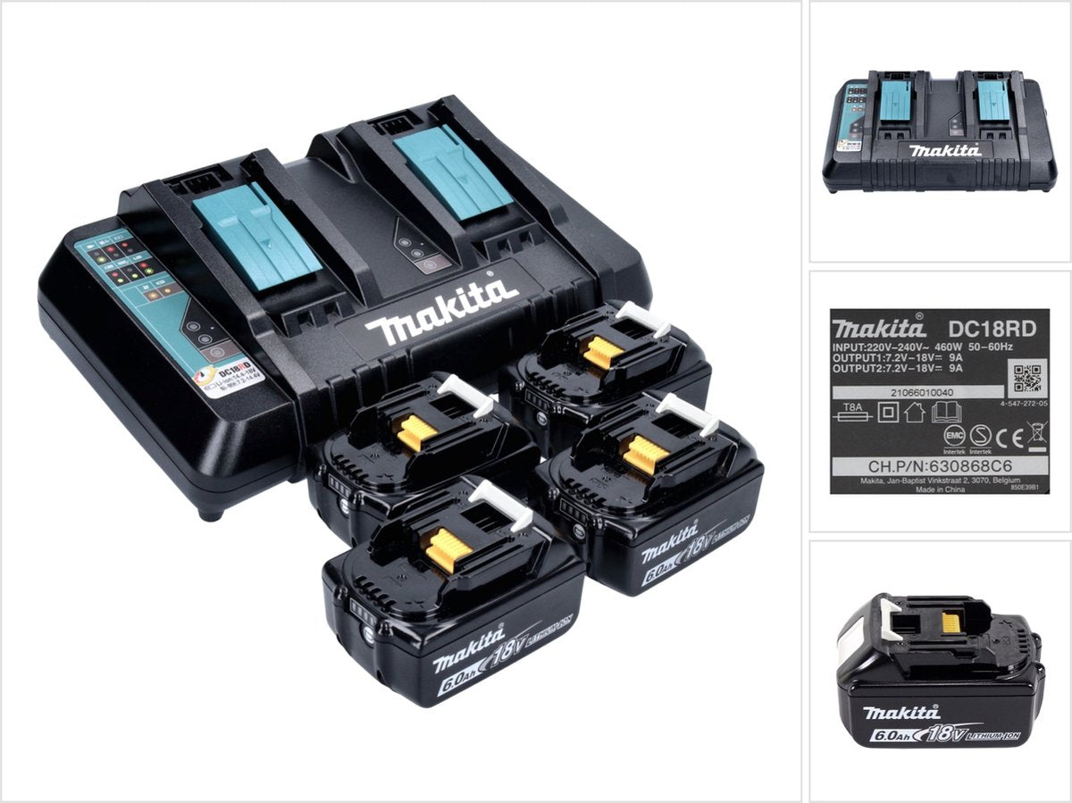 Makita 199485-6 18-V-Li-Ionen-Akku-Starterset (4x 6,0 Ah)