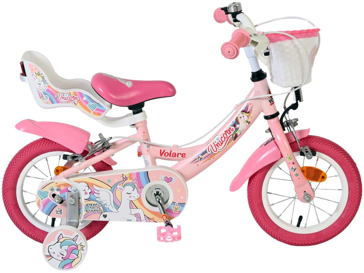Volare Einhorn Kinderfahrrad – Mädchen – 12 Zoll – Pink – zwei Handbremsen
