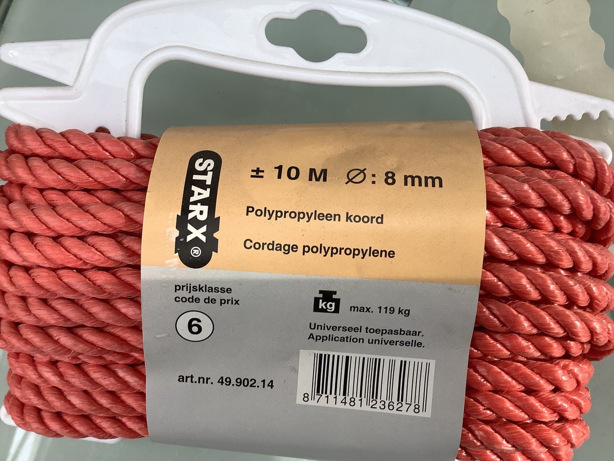 Starx Nylonseil rot 10 Meter lang. 8mm dick. Polypropylenschnur.