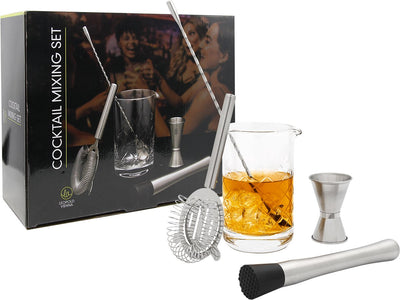 Leopold Vienna - Cocktail-Set 5-teilig (Rührglas, Barlöffel, Stößel, Pipette, Sieb) - Geschenk-Geschenkset