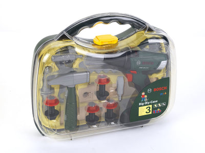 Klein Toys Bosch Mini-Spielzeug-Arbeitskoffer mit Akkuschrauber – inkl. Weitere Werkzeuge, austauschbare Aufsätze, Licht- und Soundeffekte – grün gelb