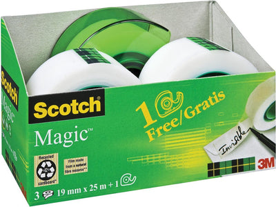 Scotch Vorteilspack: 3 x ® magic™ Klebeband, 19 mm x 25 m + kostenloser nachfüllbarer Handabroller